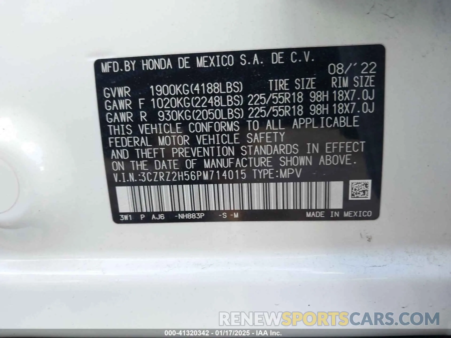 9 fotografías del automóvil dañado 3CZRZ2H56PM714015 HONDA HR-V 2023