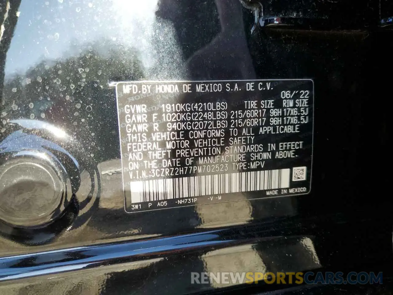 16 fotografías del automóvil dañado 3CZRZ2H77PM702523 HONDA HR-V 2023