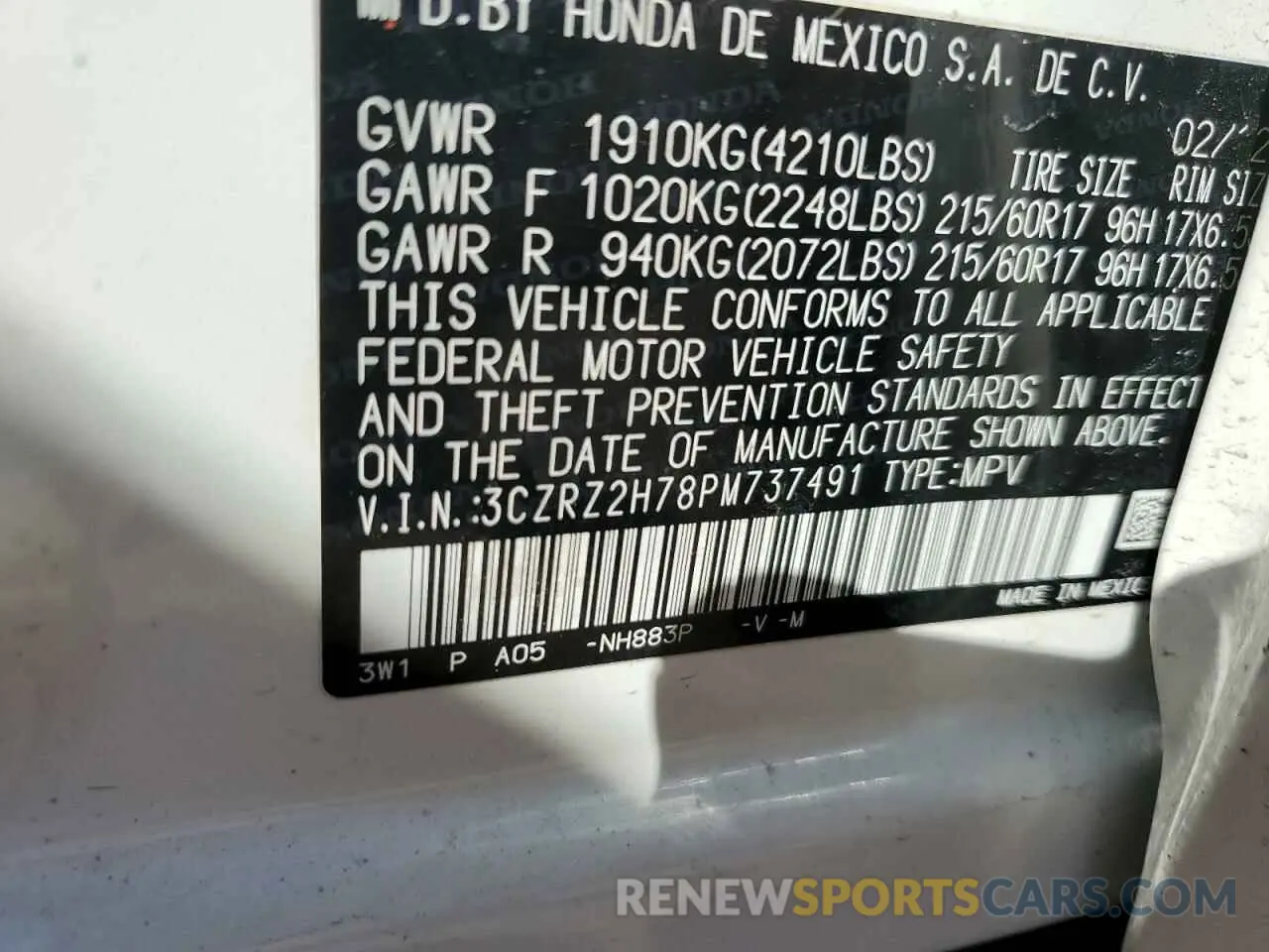 13 fotografías del automóvil dañado 3CZRZ2H78PM737491 HONDA HR-V 2023