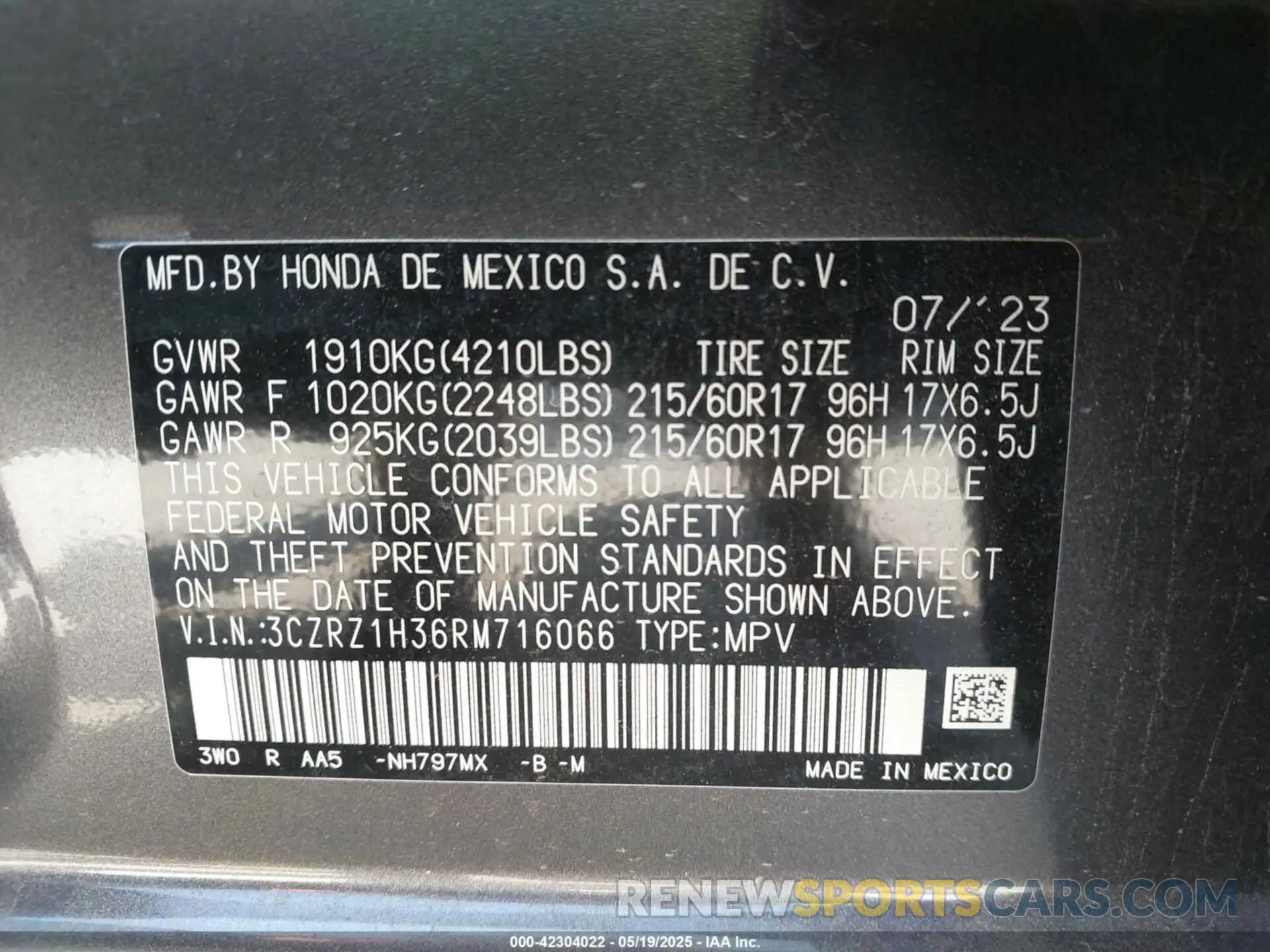 9 fotografías del automóvil dañado 3CZRZ1H36RM716066 HONDA HR-V 2024