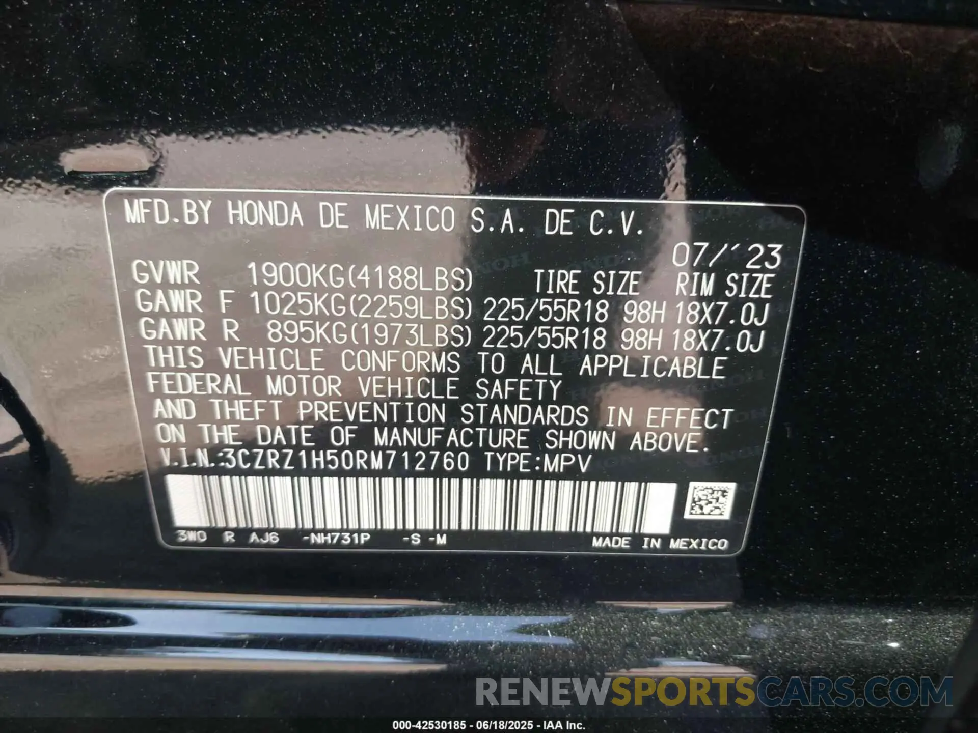9 fotografías del automóvil dañado 3CZRZ1H50RM712760 HONDA HR-V 2024
