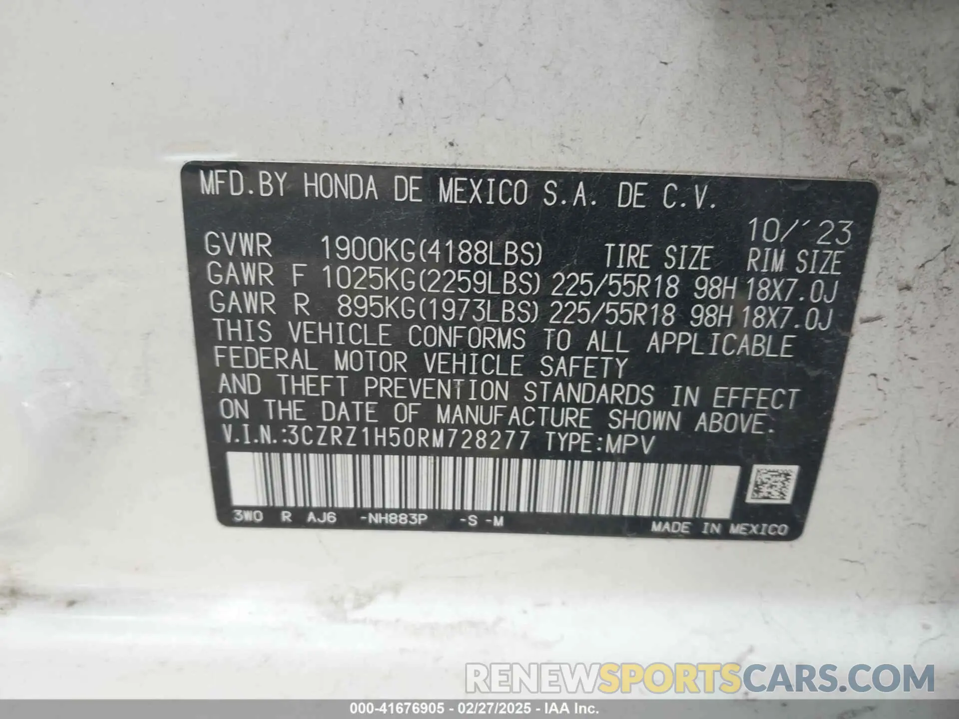 9 fotografías del automóvil dañado 3CZRZ1H50RM728277 HONDA HR-V 2024