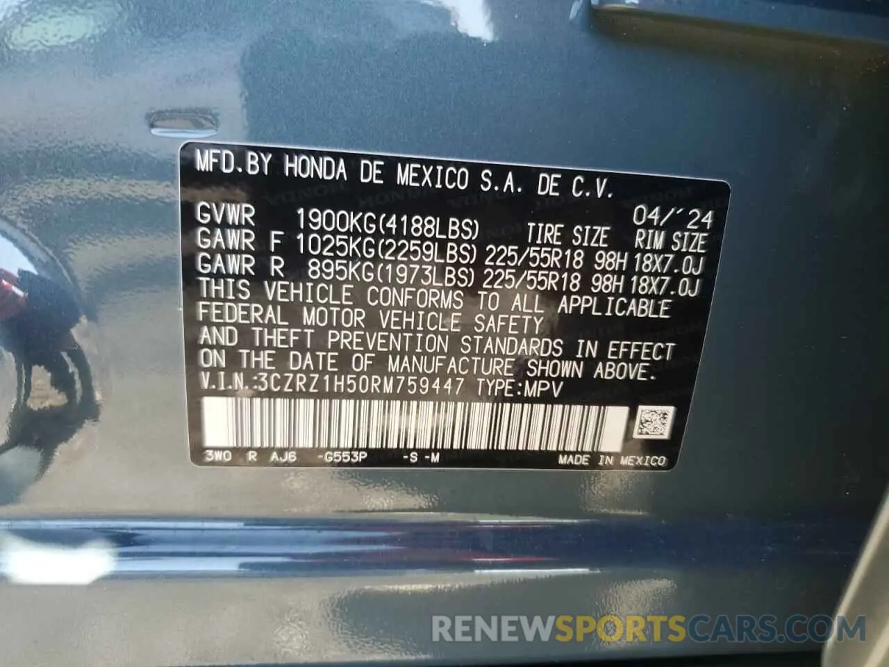 15 fotografías del automóvil dañado 3CZRZ1H50RM759447 HONDA HR-V 2024