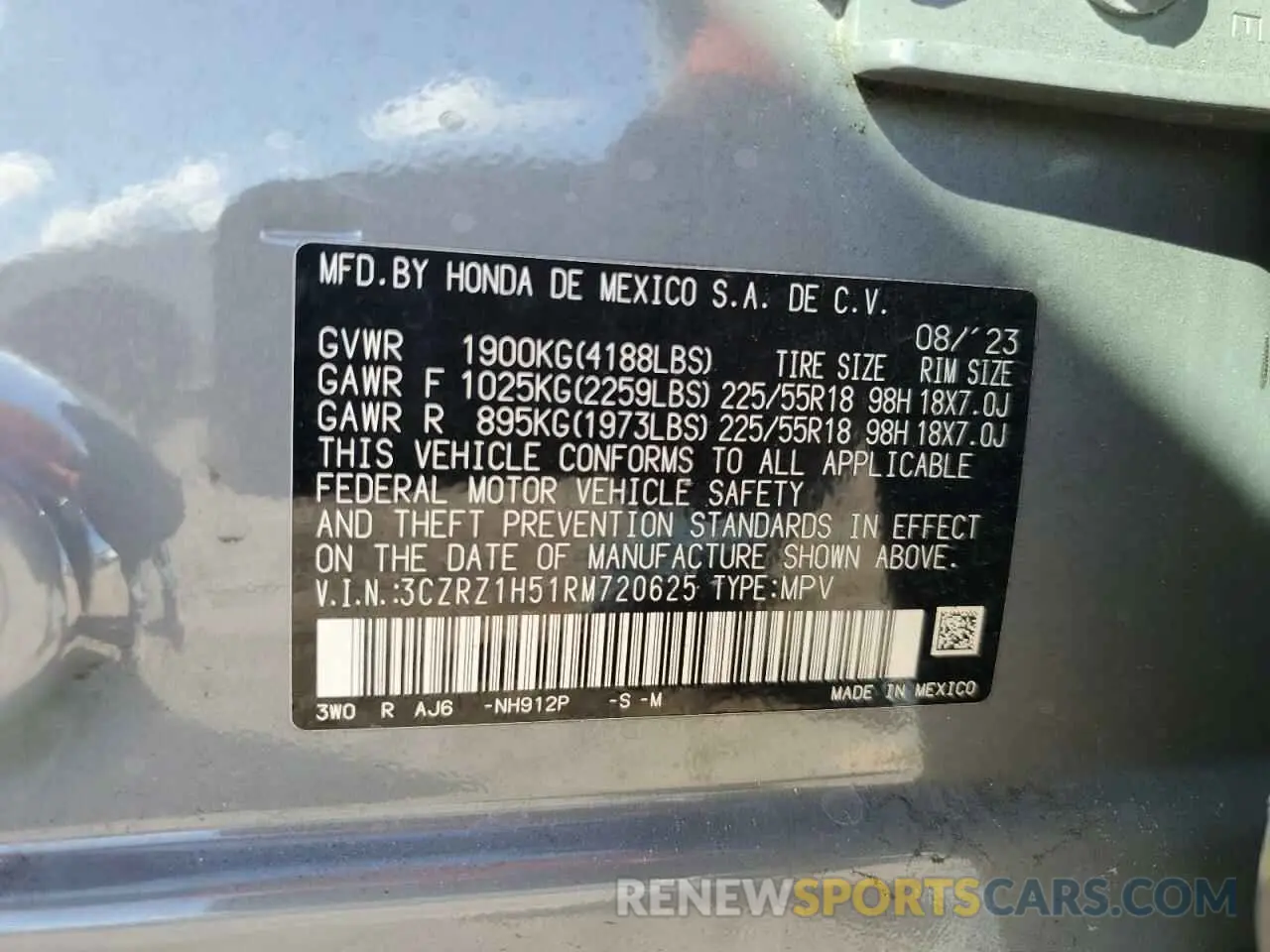 13 fotografías del automóvil dañado 3CZRZ1H51RM720625 HONDA HR-V 2024