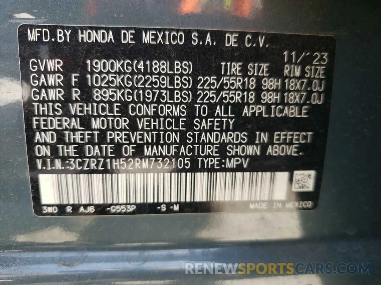 12 fotografías del automóvil dañado 3CZRZ1H52RM732105 HONDA HR-V 2024