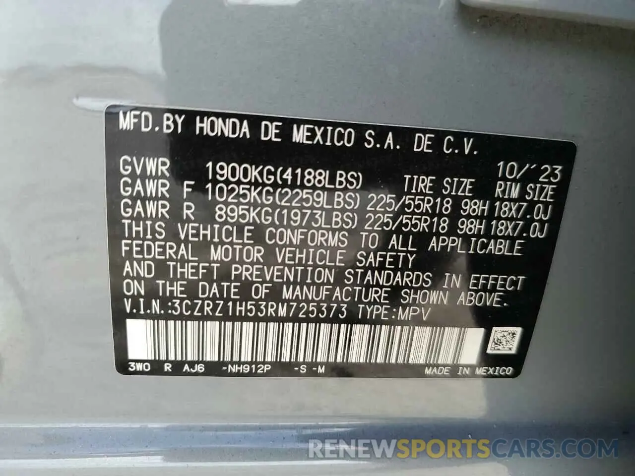 14 fotografías del automóvil dañado 3CZRZ1H53RM725373 HONDA HR-V 2024