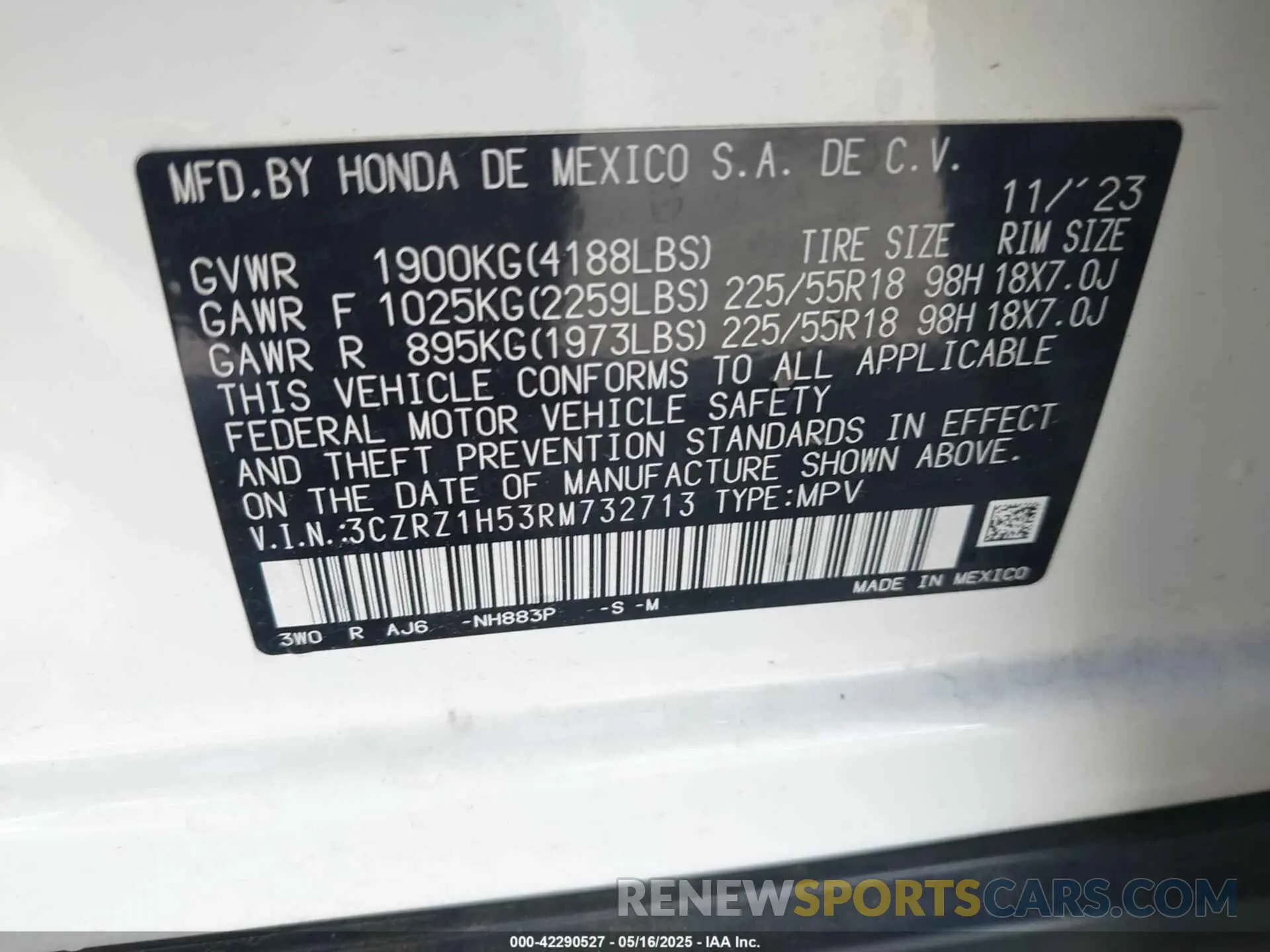 9 fotografías del automóvil dañado 3CZRZ1H53RM732713 HONDA HR-V 2024