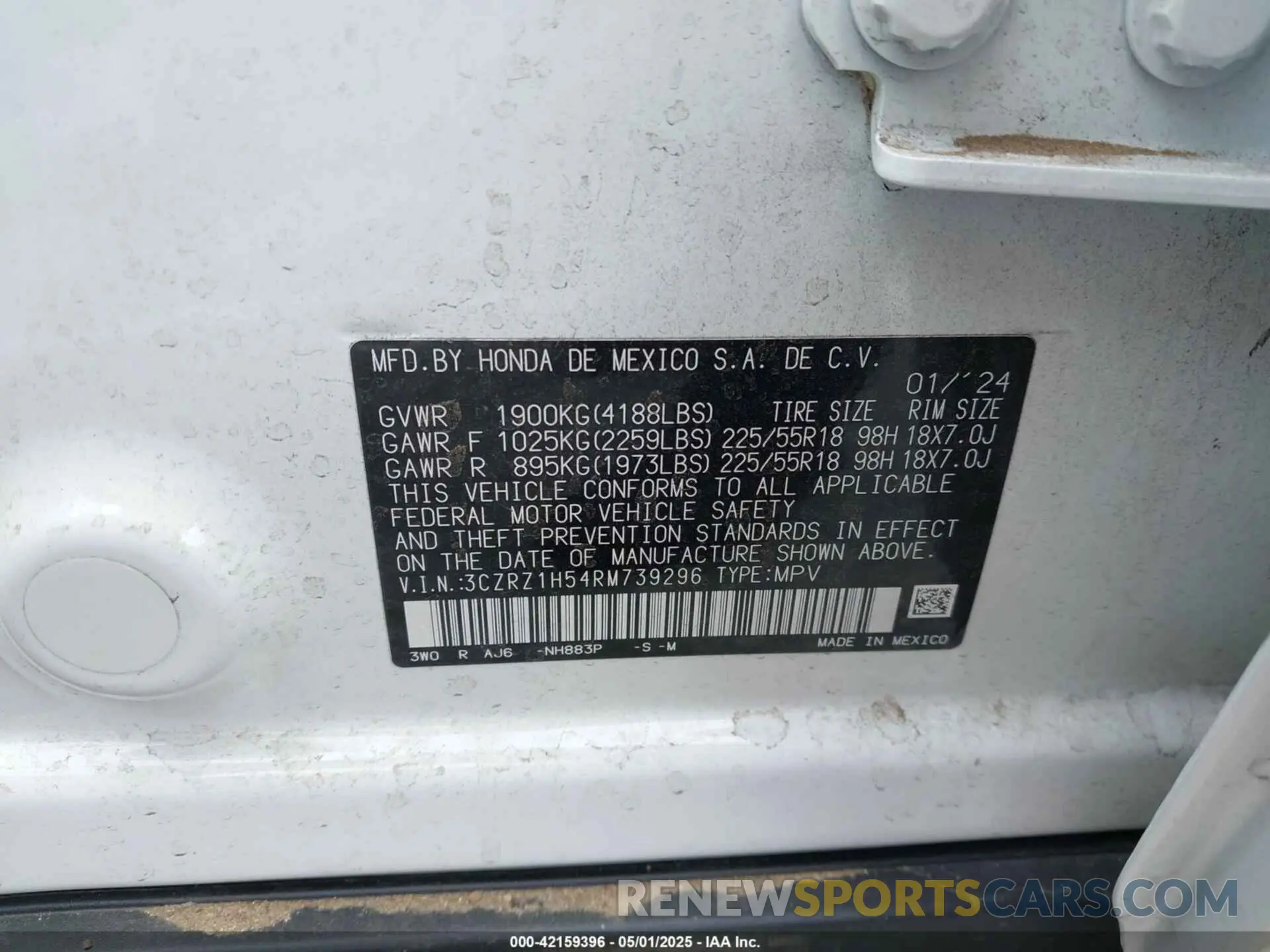 9 fotografías del automóvil dañado 3CZRZ1H54RM739296 HONDA HR-V 2024