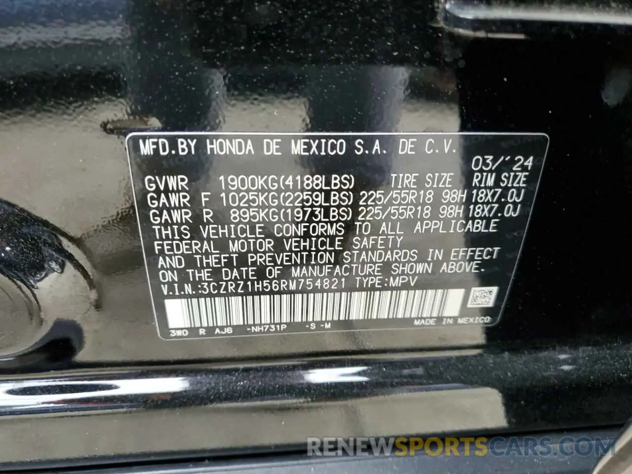 14 fotografías del automóvil dañado 3CZRZ1H56RM754821 HONDA HR-V 2024