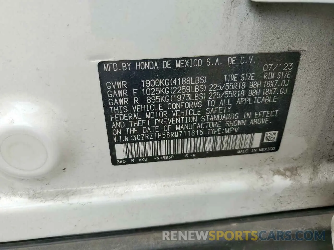 12 fotografías del automóvil dañado 3CZRZ1H58RM711615 HONDA HR-V 2024