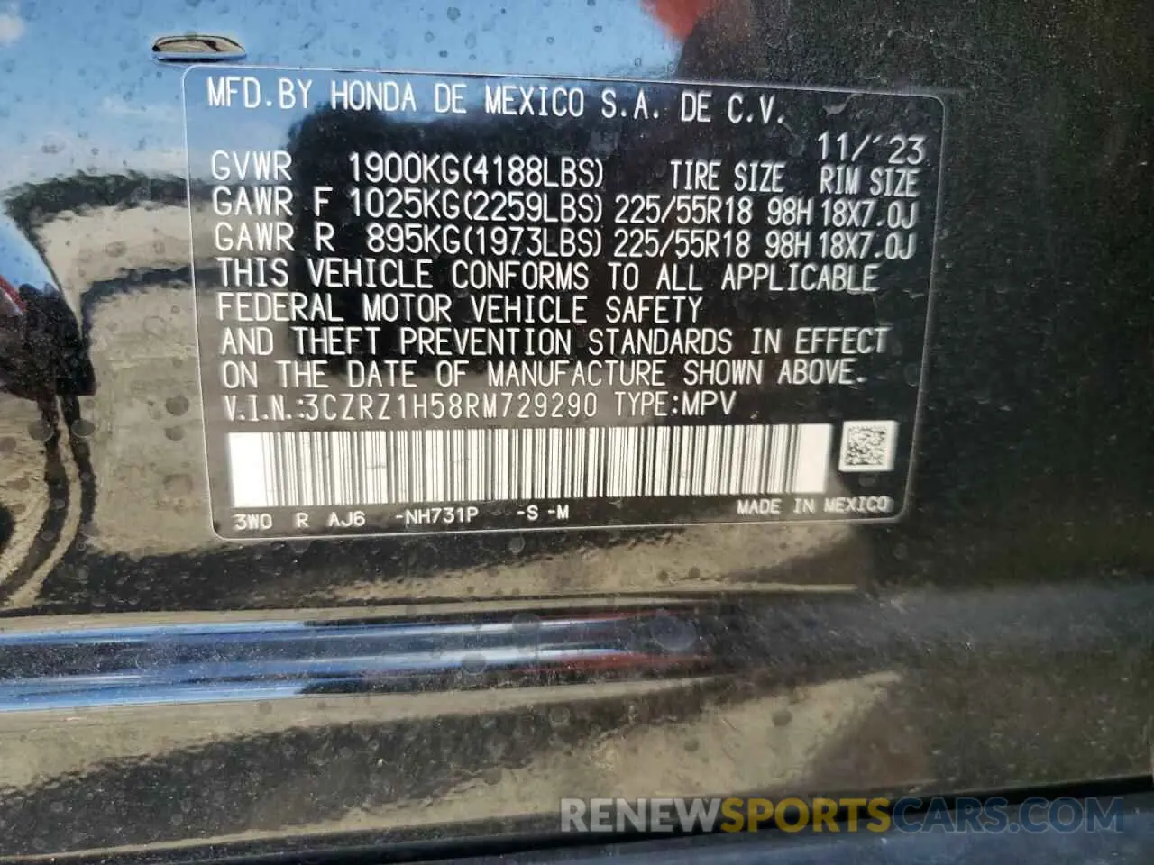 14 fotografías del automóvil dañado 3CZRZ1H58RM729290 HONDA HR-V 2024