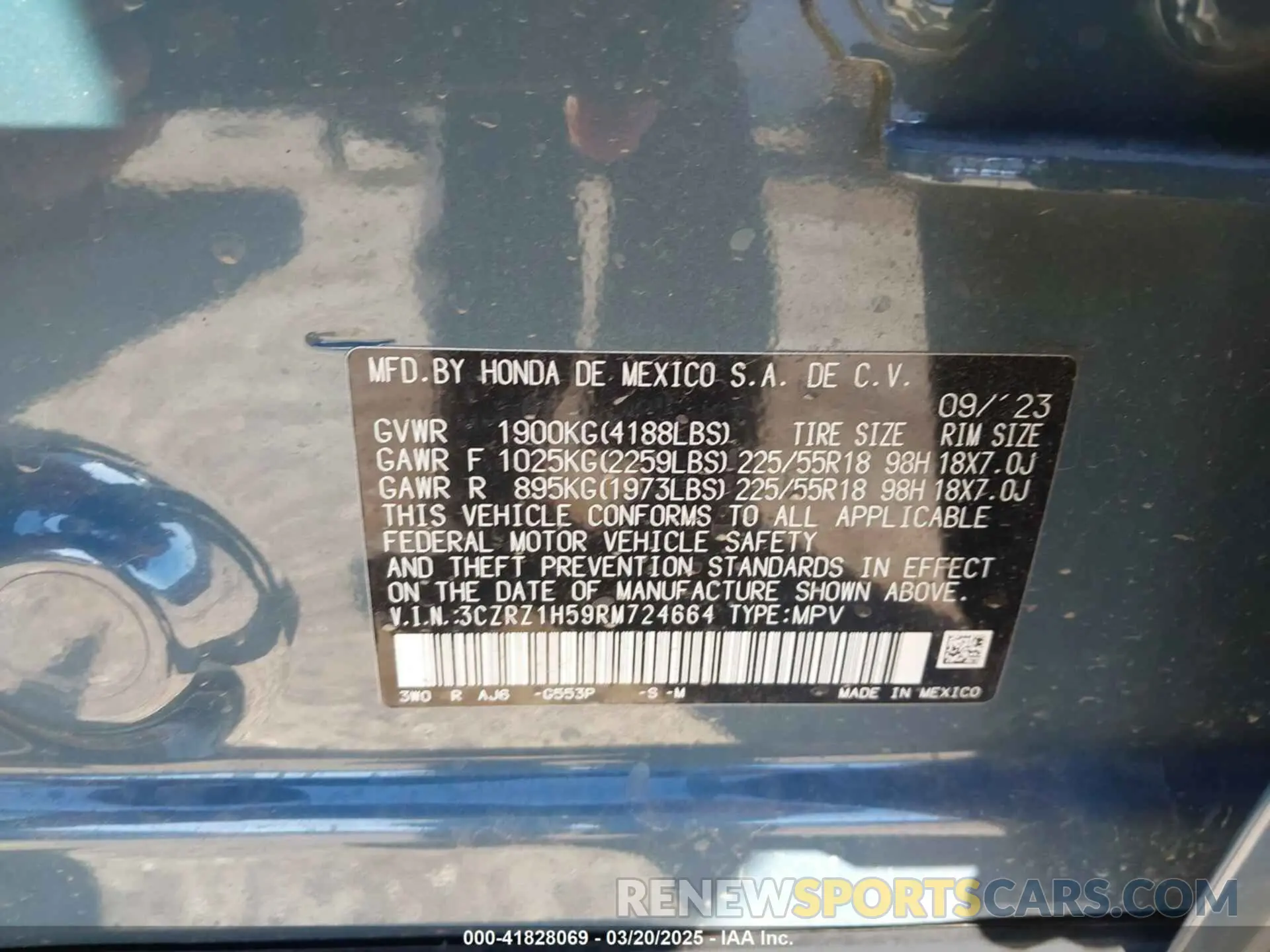 9 fotografías del automóvil dañado 3CZRZ1H59RM724664 HONDA HR-V 2024