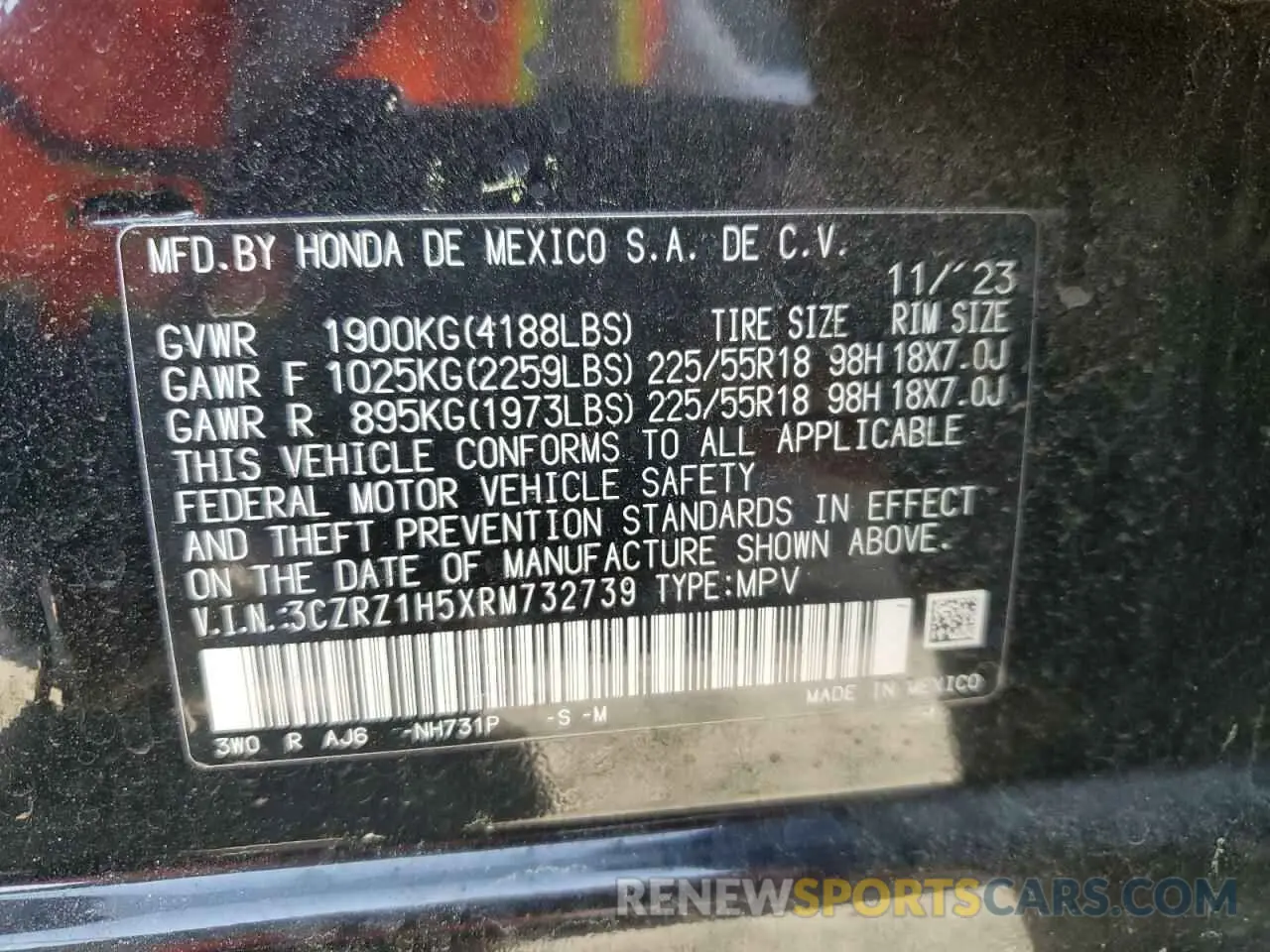 16 fotografías del automóvil dañado 3CZRZ1H5XRM732739 HONDA HR-V 2024