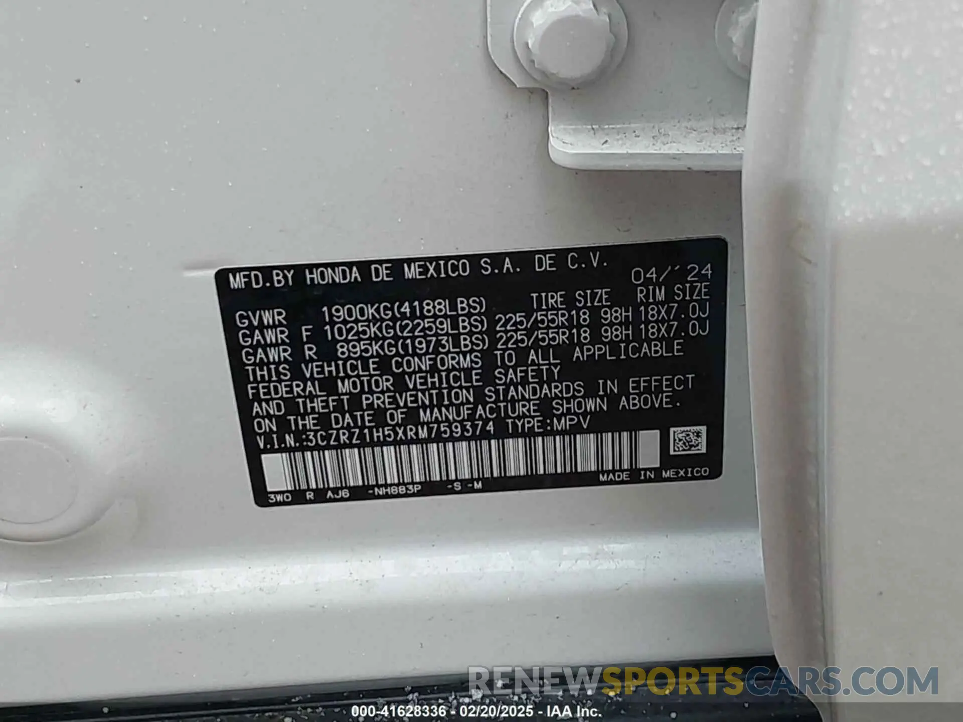 9 fotografías del automóvil dañado 3CZRZ1H5XRM759374 HONDA HR-V 2024