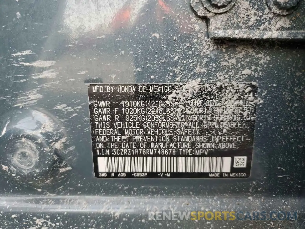 13 fotografías del automóvil dañado 3CZRZ1H76RM748678 HONDA HR-V 2024
