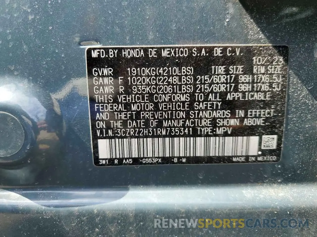 14 fotografías del automóvil dañado 3CZRZ2H31RM735341 HONDA HR-V 2024