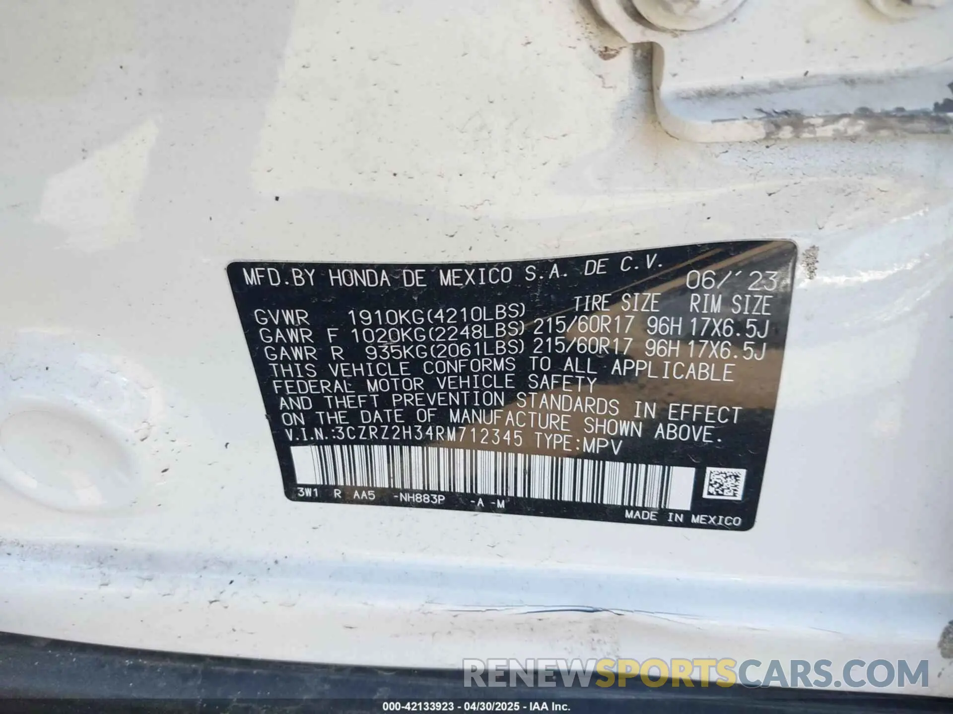 9 fotografías del automóvil dañado 3CZRZ2H34RM712345 HONDA HR-V 2024