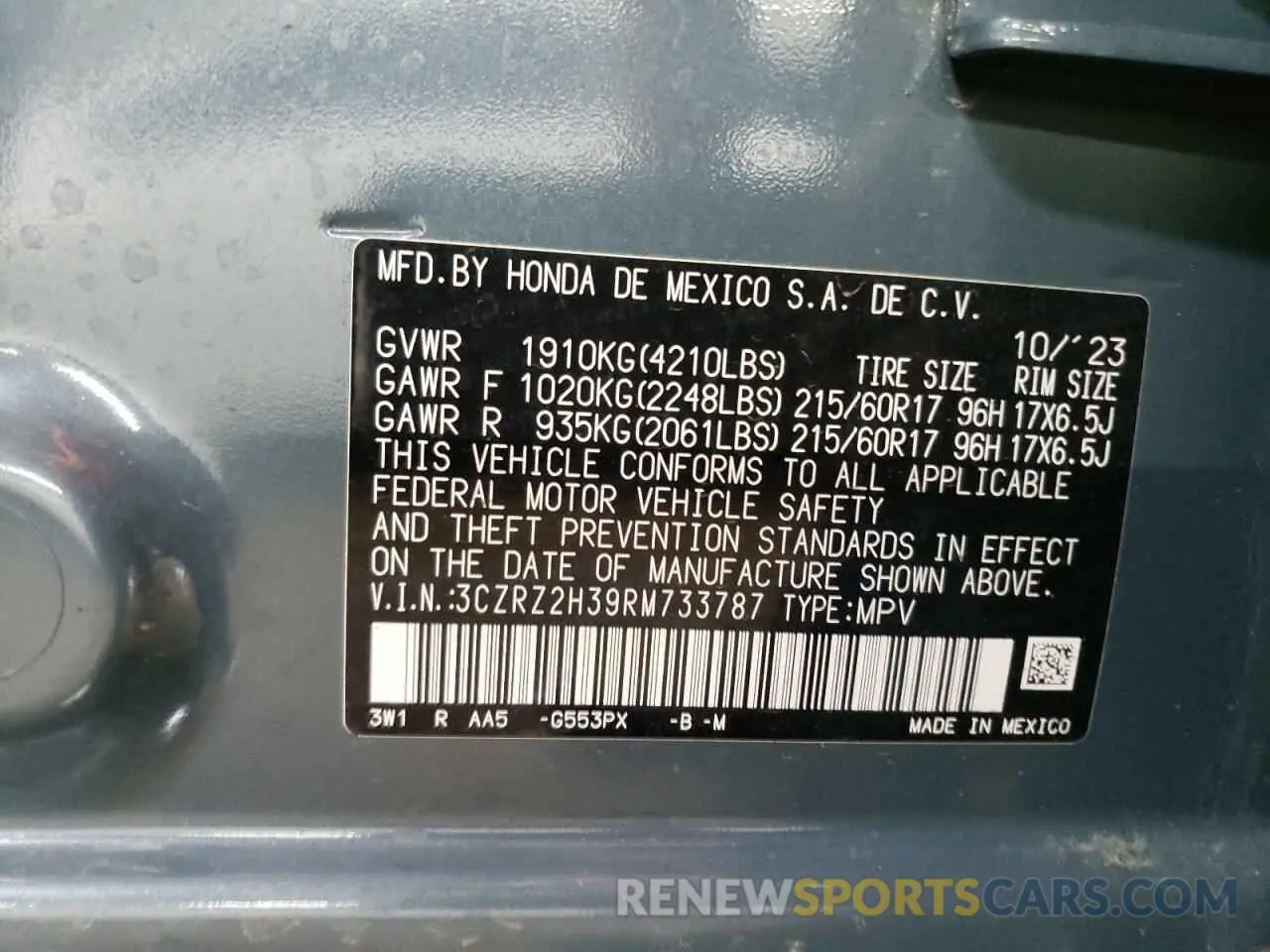 12 fotografías del automóvil dañado 3CZRZ2H39RM733787 HONDA HR-V 2024