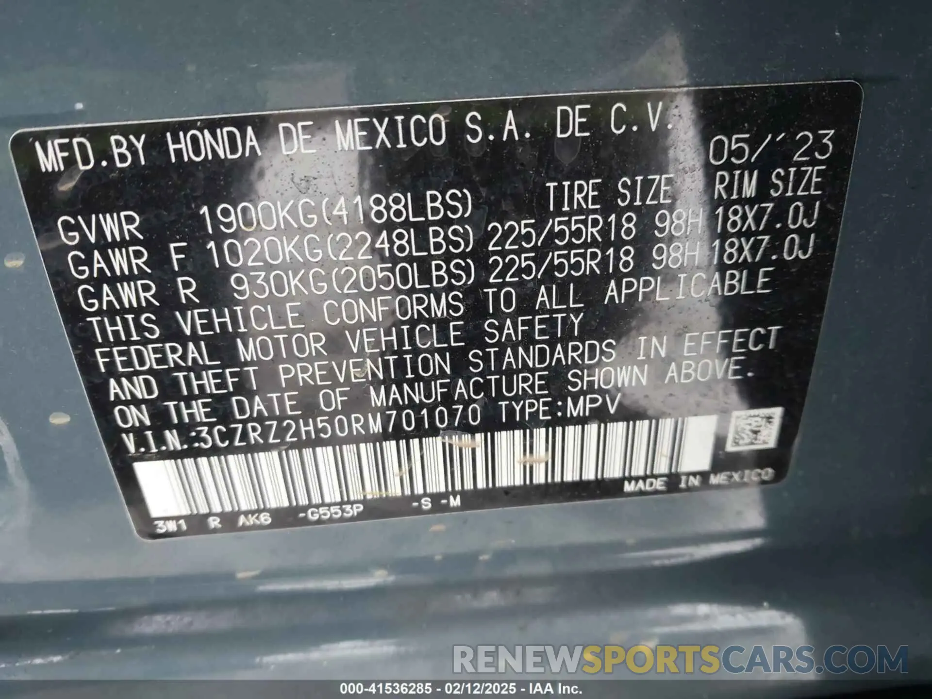 9 fotografías del automóvil dañado 3CZRZ2H50RM701070 HONDA HR-V 2024