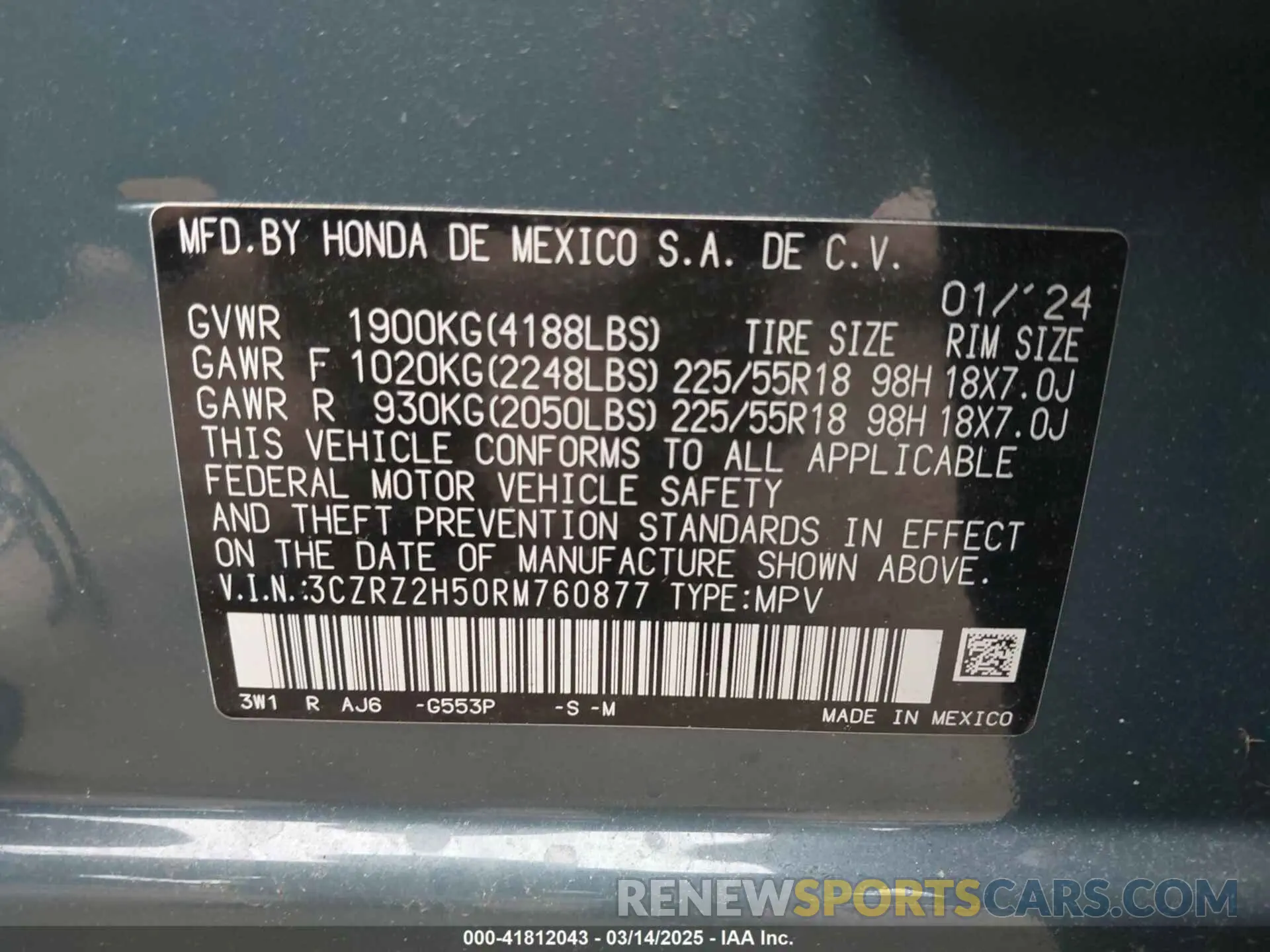 9 fotografías del automóvil dañado 3CZRZ2H50RM760877 HONDA HR-V 2024