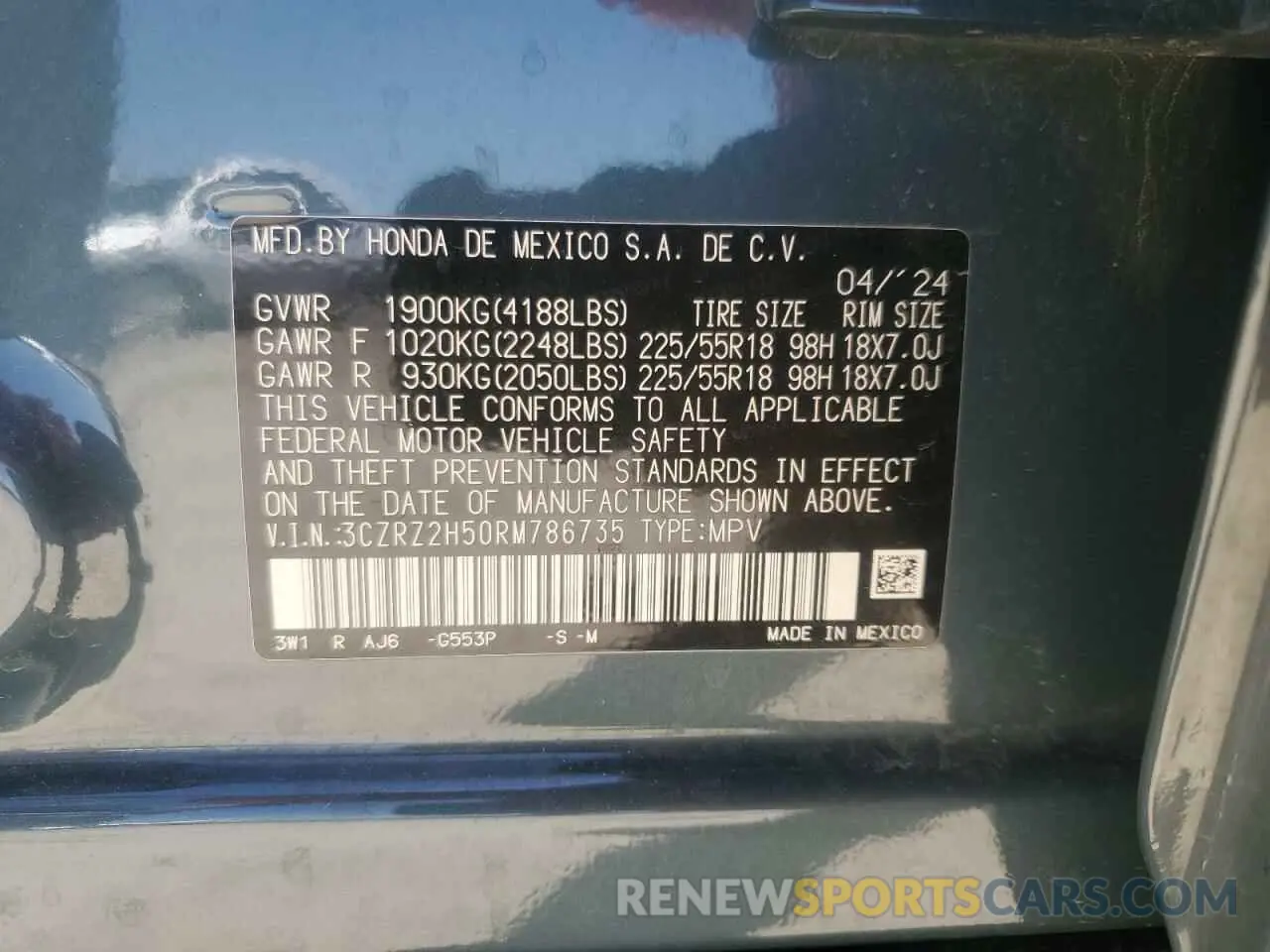13 fotografías del automóvil dañado 3CZRZ2H50RM786735 HONDA HR-V 2024