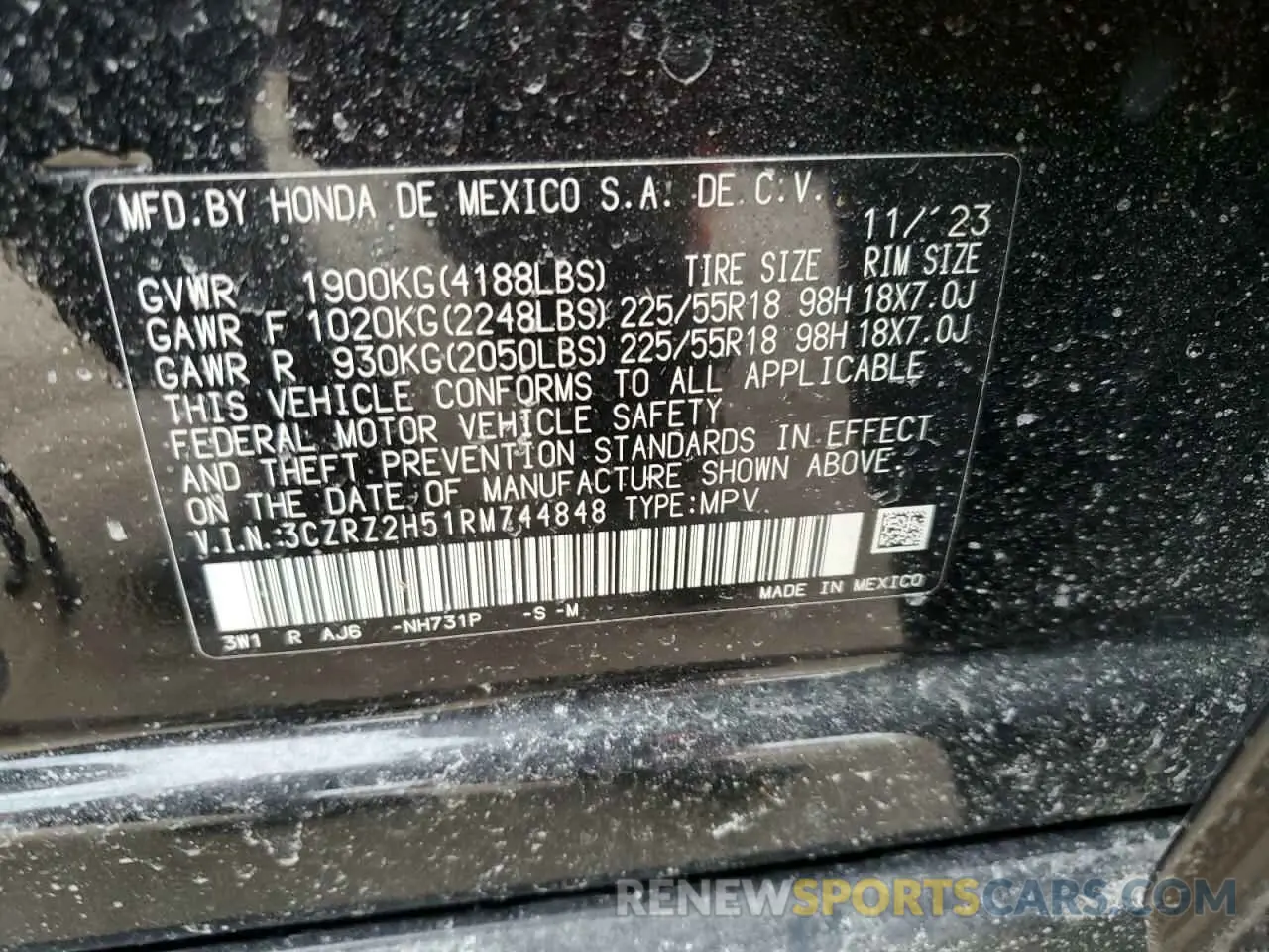 13 fotografías del automóvil dañado 3CZRZ2H51RM744848 HONDA HR-V 2024
