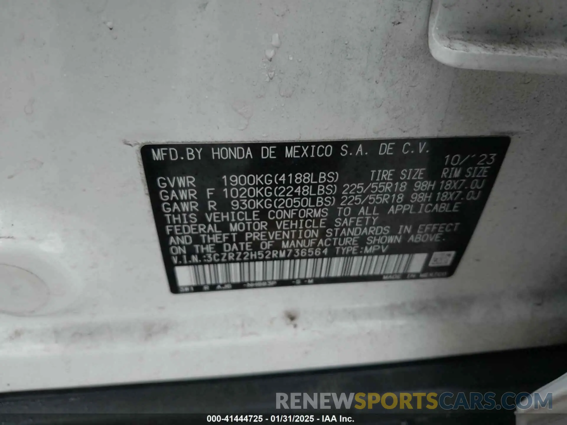9 fotografías del automóvil dañado 3CZRZ2H52RM736564 HONDA HR-V 2024
