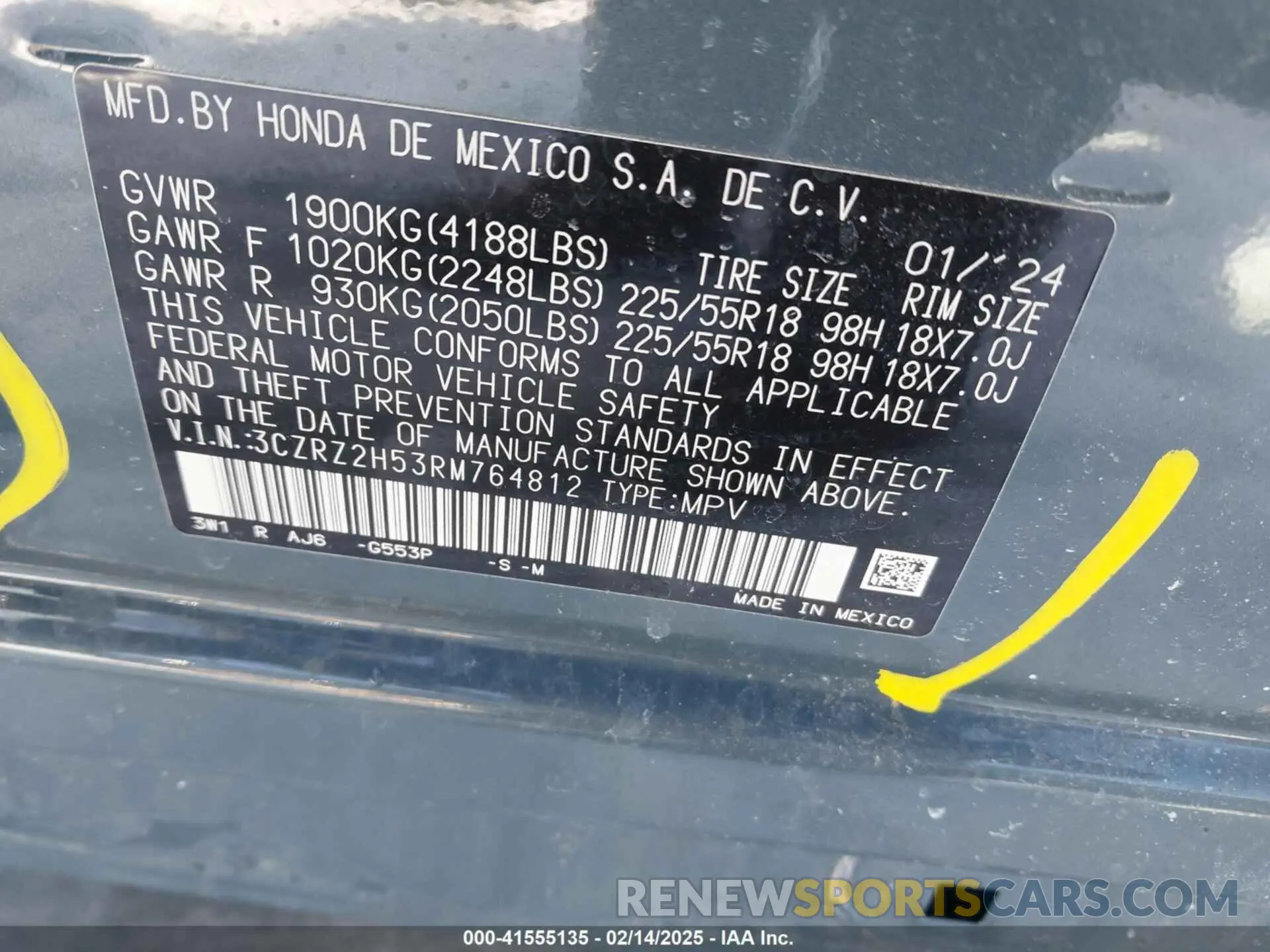 9 fotografías del automóvil dañado 3CZRZ2H53RM764812 HONDA HR-V 2024