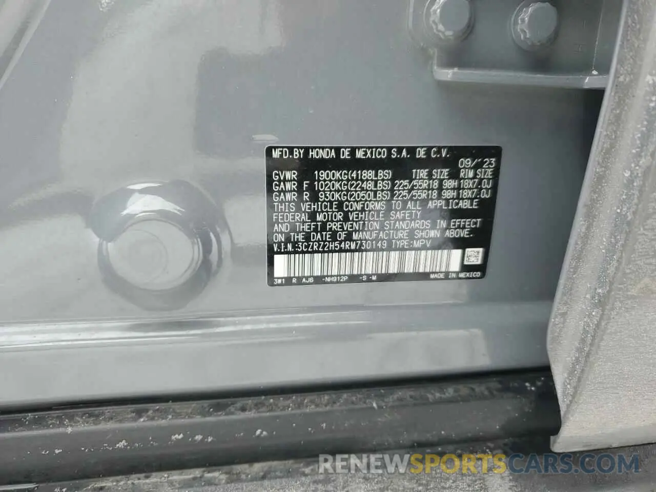 13 fotografías del automóvil dañado 3CZRZ2H54RM730149 HONDA HR-V 2024