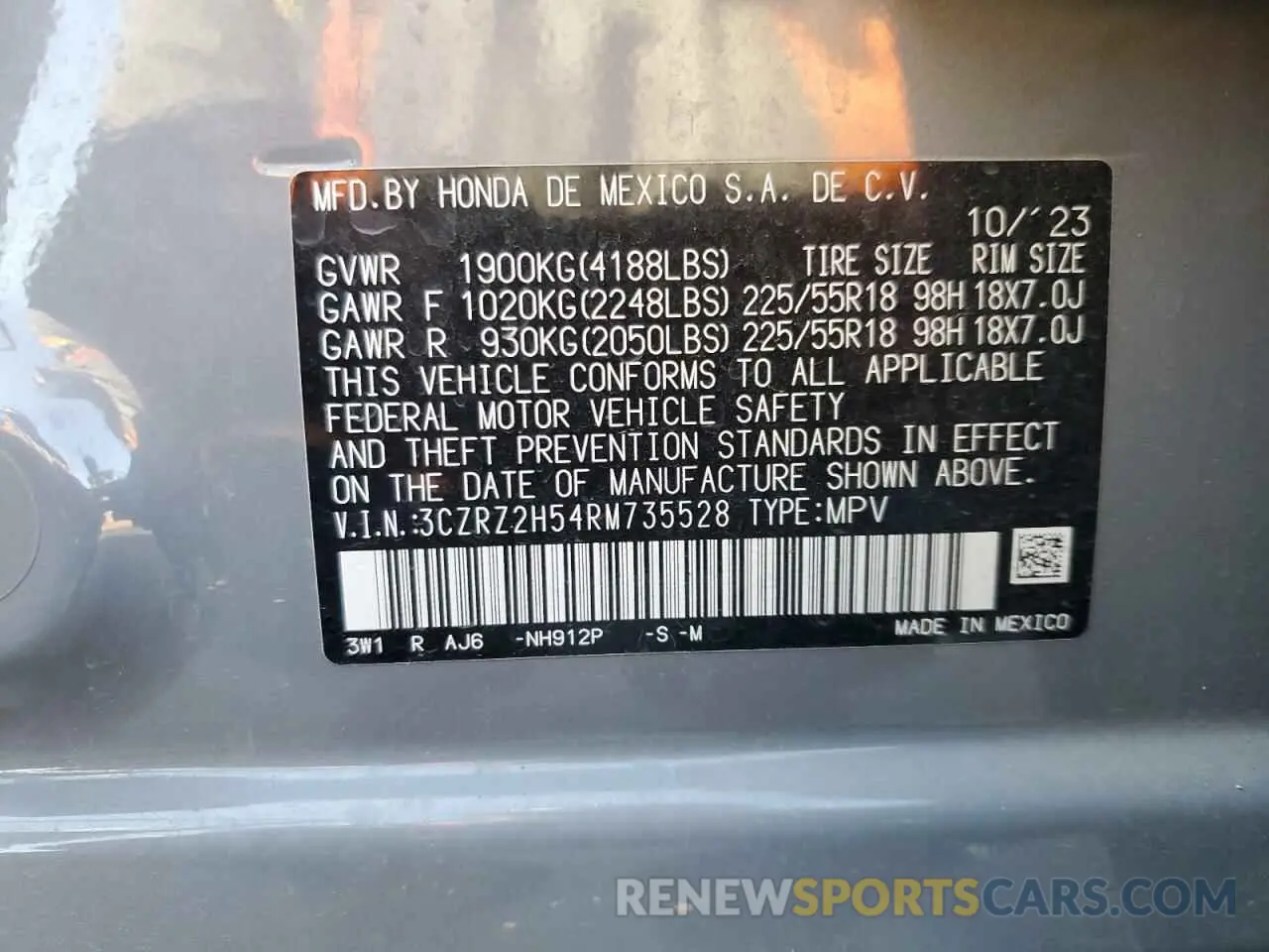 15 fotografías del automóvil dañado 3CZRZ2H54RM735528 HONDA HR-V 2024