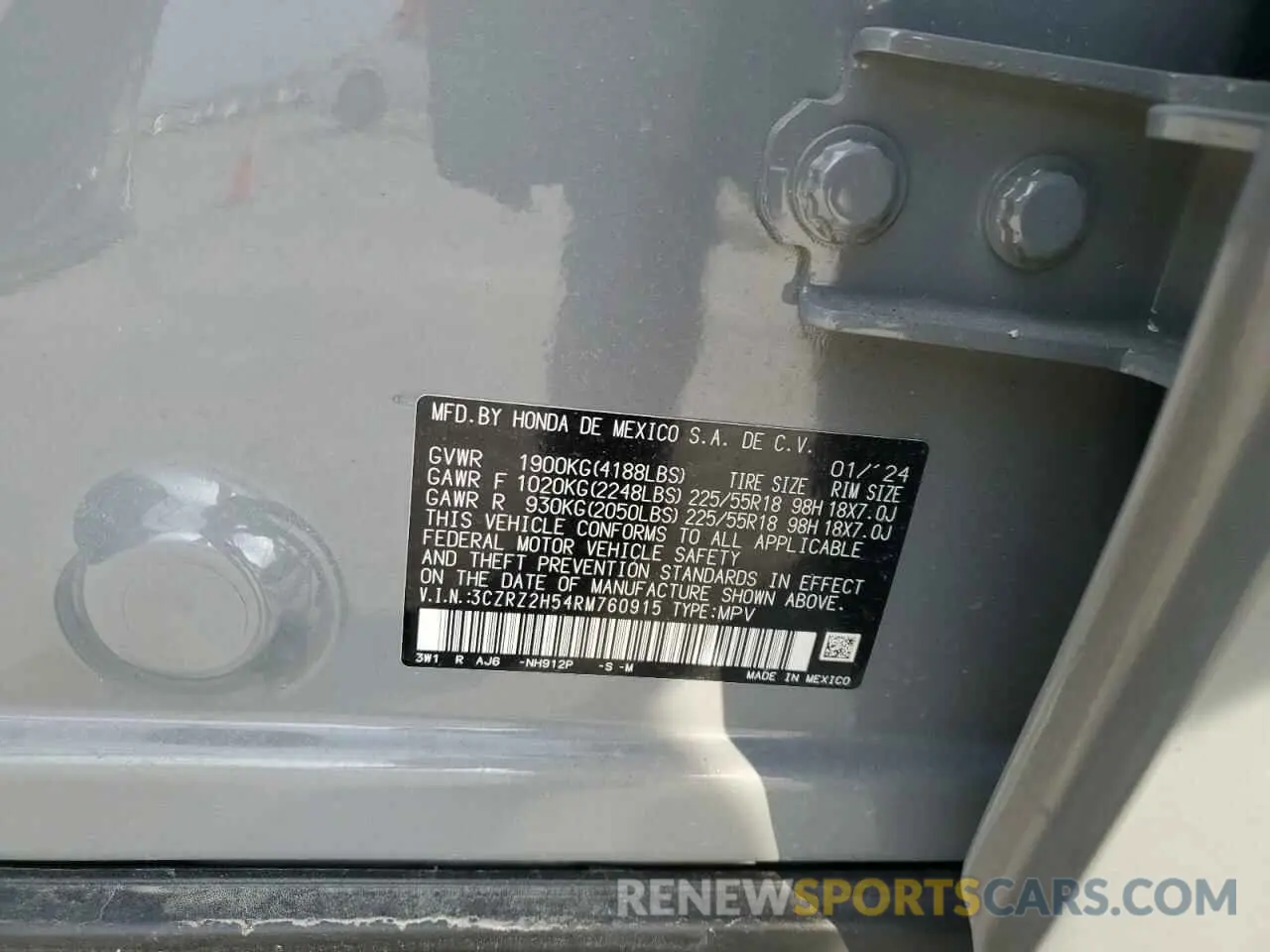 13 fotografías del automóvil dañado 3CZRZ2H54RM760915 HONDA HR-V 2024