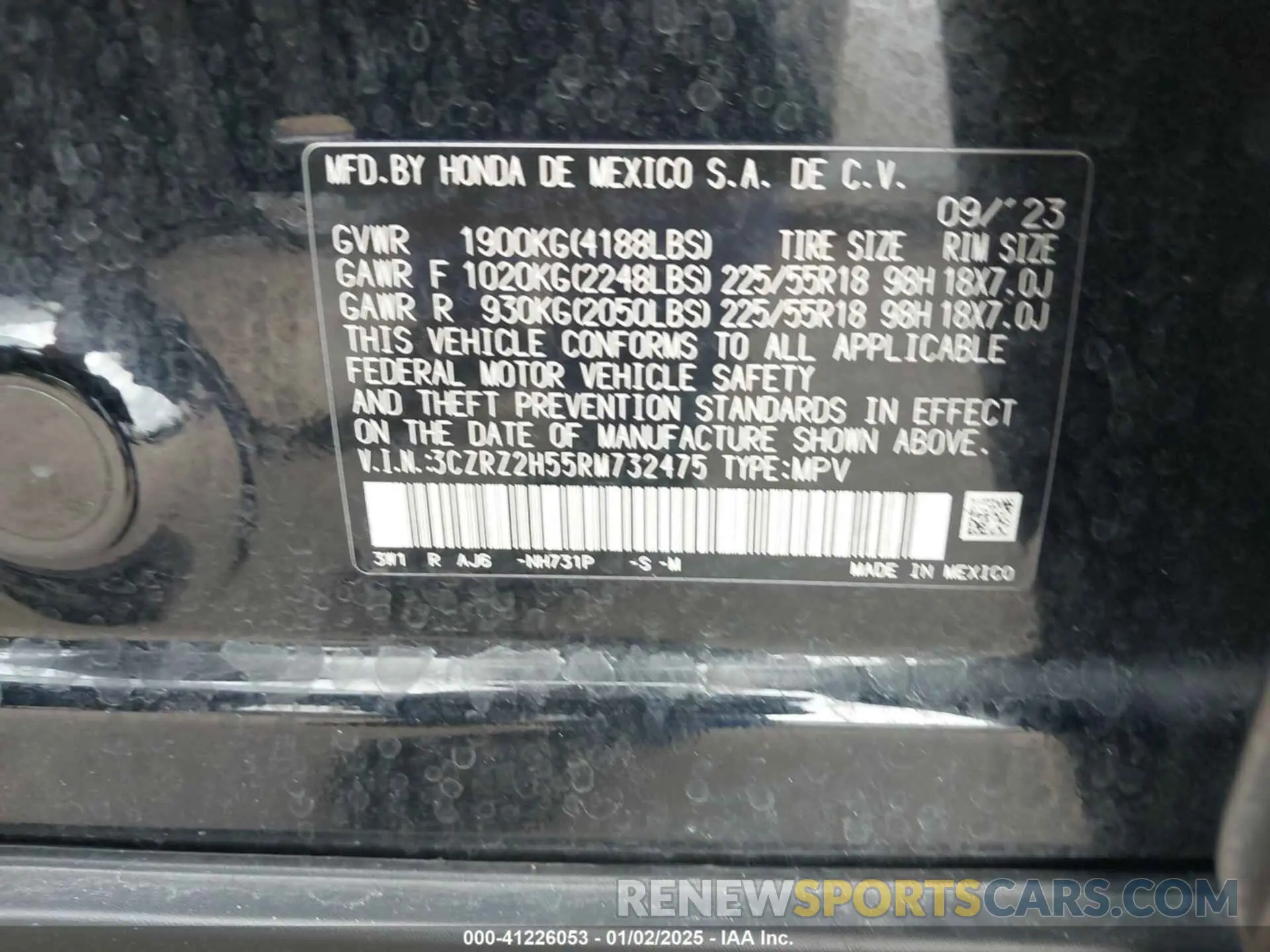 9 fotografías del automóvil dañado 3CZRZ2H55RM732475 HONDA HR-V 2024