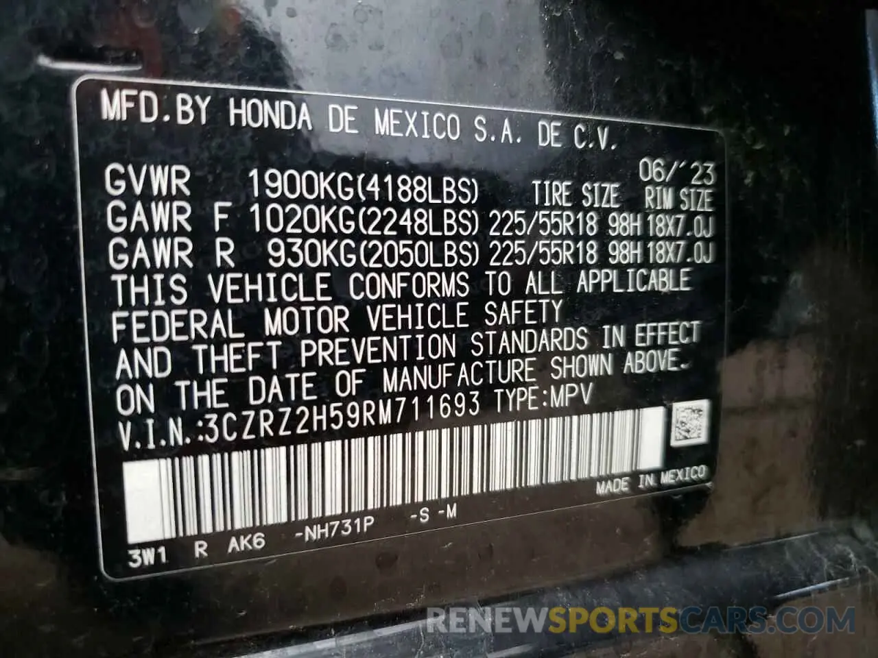 13 fotografías del automóvil dañado 3CZRZ2H59RM711693 HONDA HR-V 2024