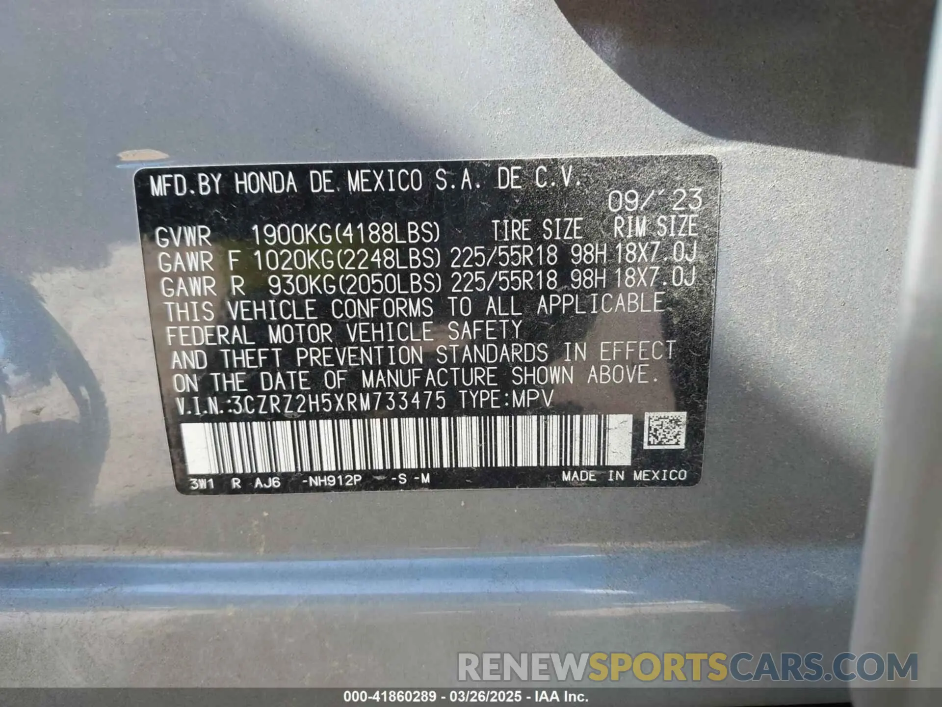 9 fotografías del automóvil dañado 3CZRZ2H5XRM733475 HONDA HR-V 2024