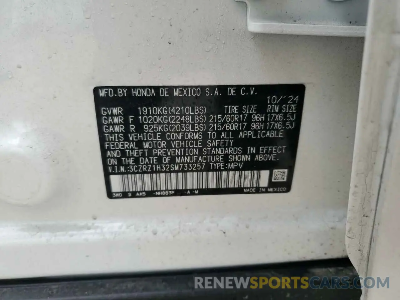 13 fotografías del automóvil dañado 3CZRZ1H32SM733257 HONDA HR-V 2025