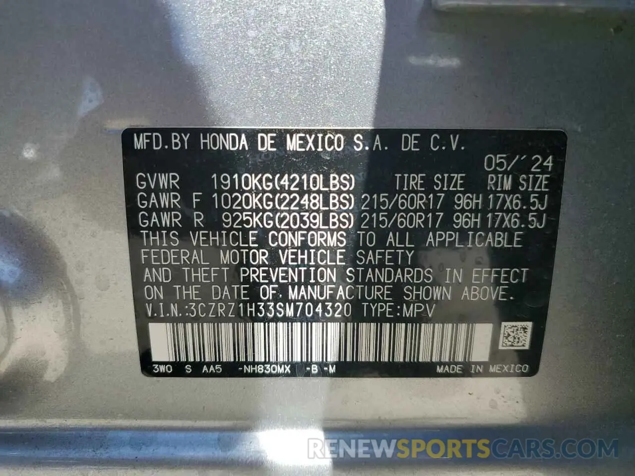 14 fotografías del automóvil dañado 3CZRZ1H33SM704320 HONDA HR-V 2025