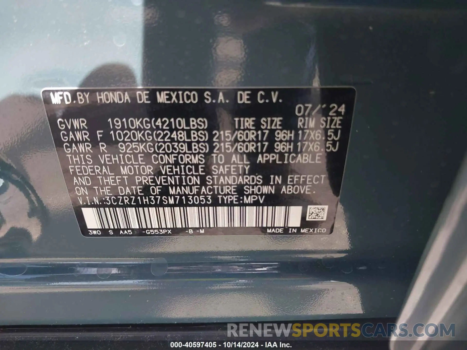 9 fotografías del automóvil dañado 3CZRZ1H37SM713053 HONDA HR-V 2025