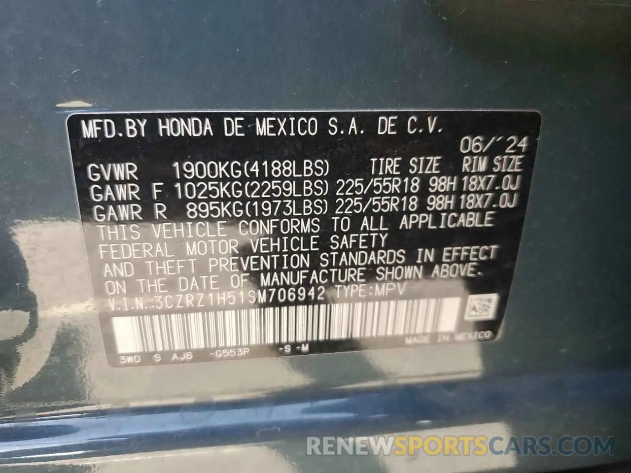 12 fotografías del automóvil dañado 3CZRZ1H51SM706942 HONDA HR-V 2025