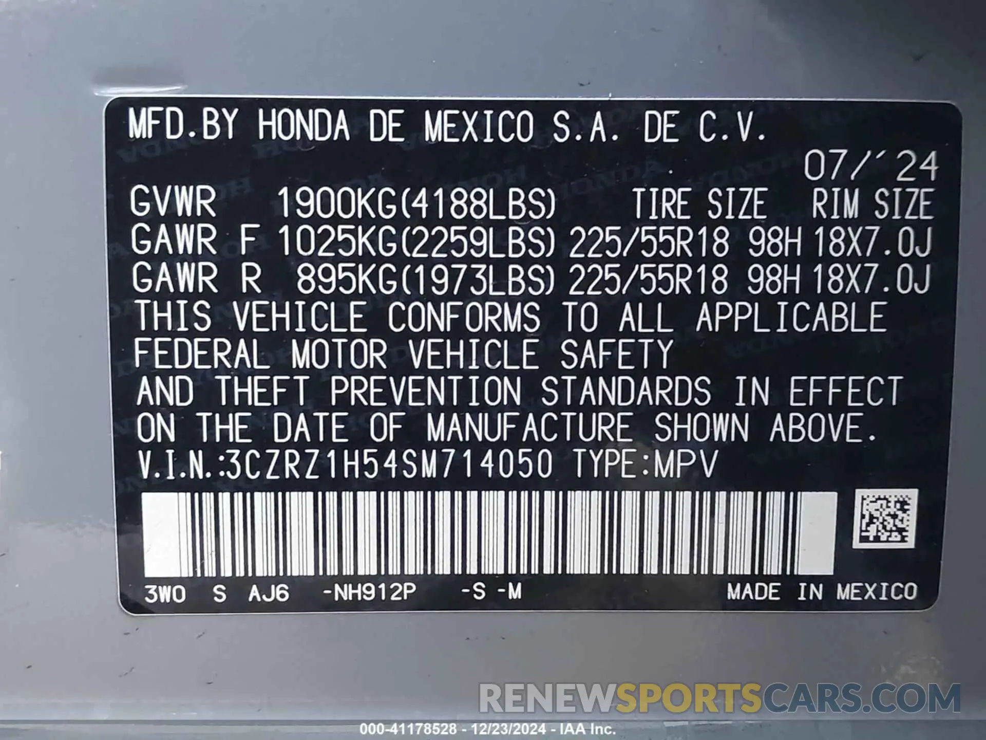 9 fotografías del automóvil dañado 3CZRZ1H54SM714050 HONDA HR-V 2025