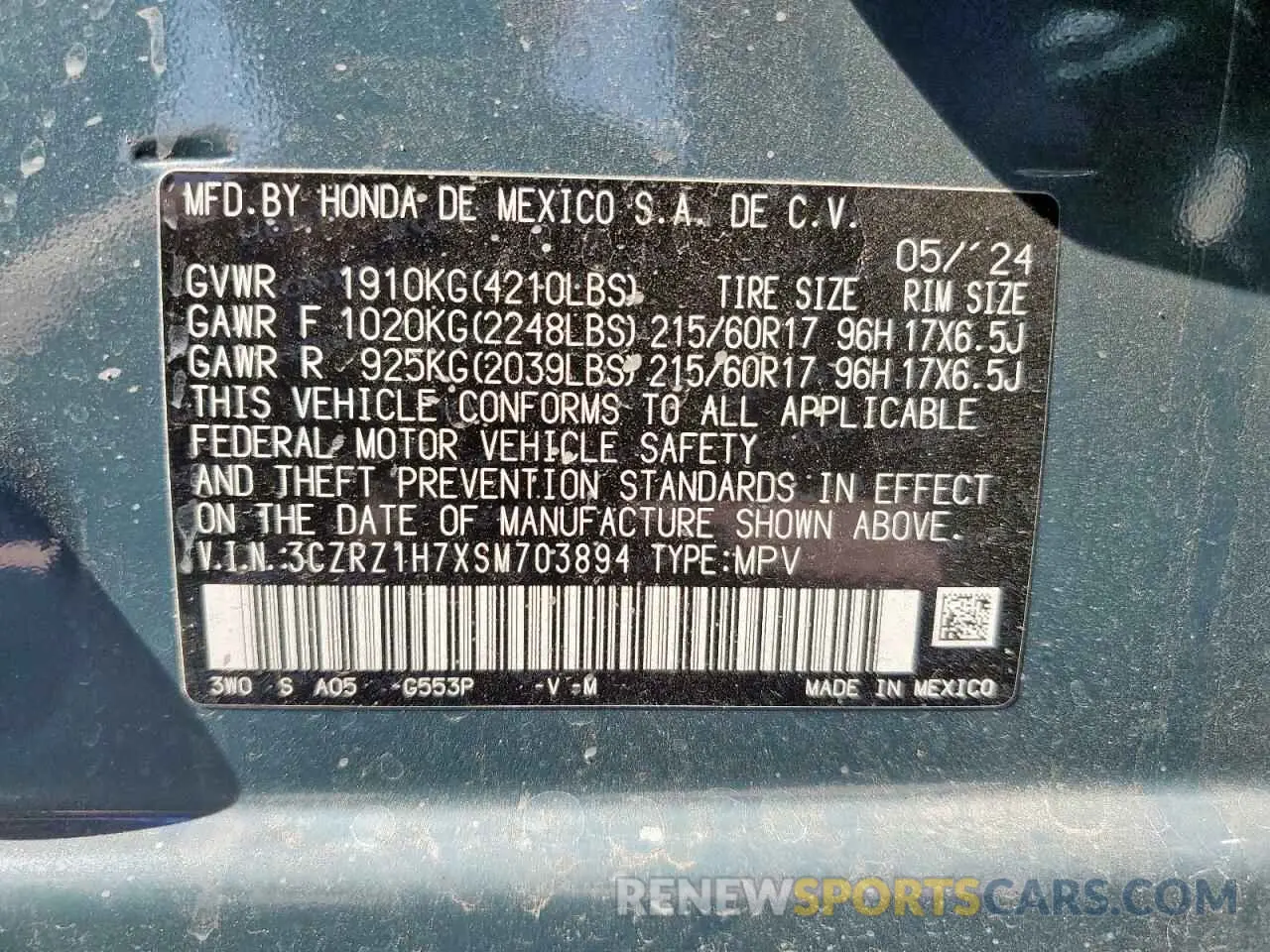 13 fotografías del automóvil dañado 3CZRZ1H7XSM703894 HONDA HR-V 2025