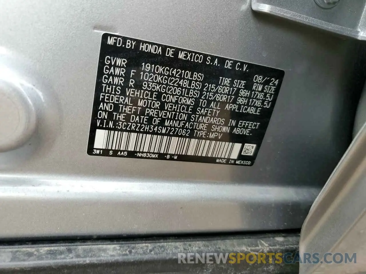 13 fotografías del automóvil dañado 3CZRZ2H34SM727062 HONDA HR-V 2025