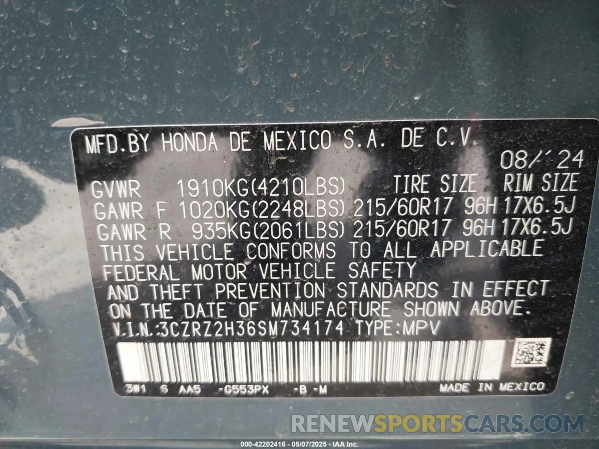 9 fotografías del automóvil dañado 3CZRZ2H36SM734174 HONDA HR-V 2025