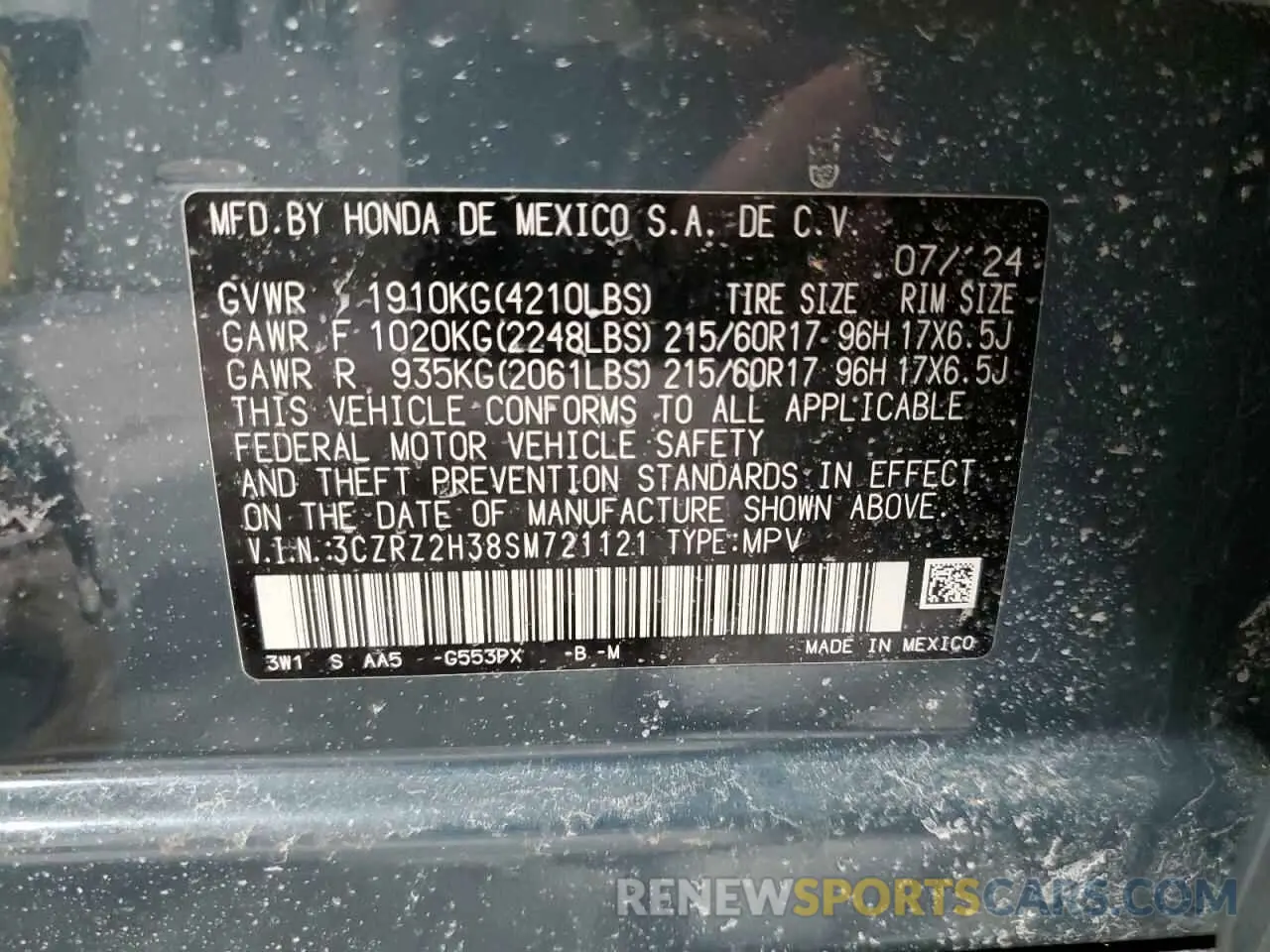 12 fotografías del automóvil dañado 3CZRZ2H38SM721121 HONDA HR-V 2025