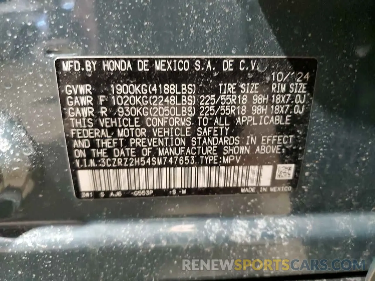 13 fotografías del automóvil dañado 3CZRZ2H54SM747653 HONDA HR-V 2025
