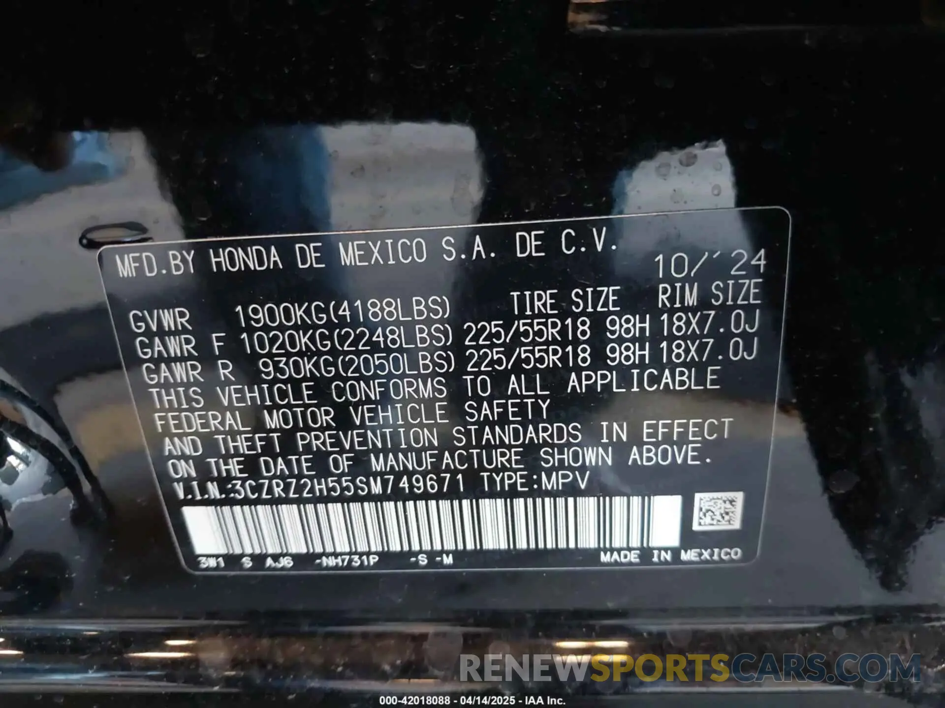 9 fotografías del automóvil dañado 3CZRZ2H55SM749671 HONDA HR-V 2025