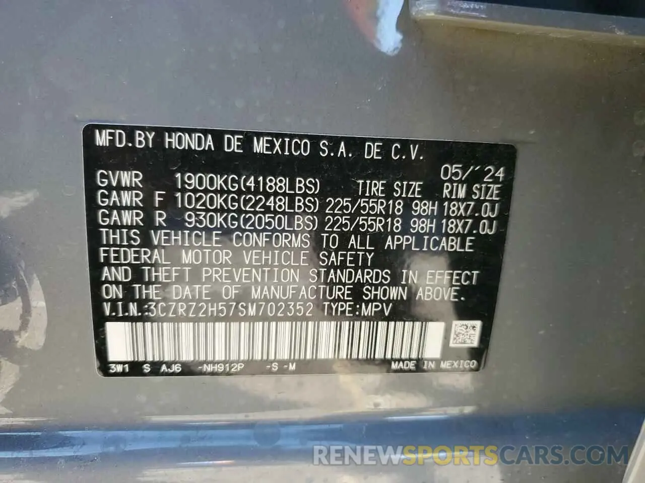 14 fotografías del automóvil dañado 3CZRZ2H57SM702352 HONDA HR-V 2025