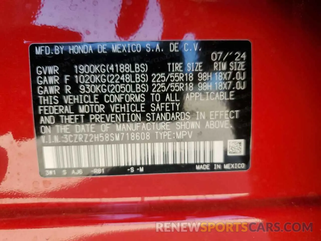 13 fotografías del automóvil dañado 3CZRZ2H58SM718608 HONDA HR-V 2025