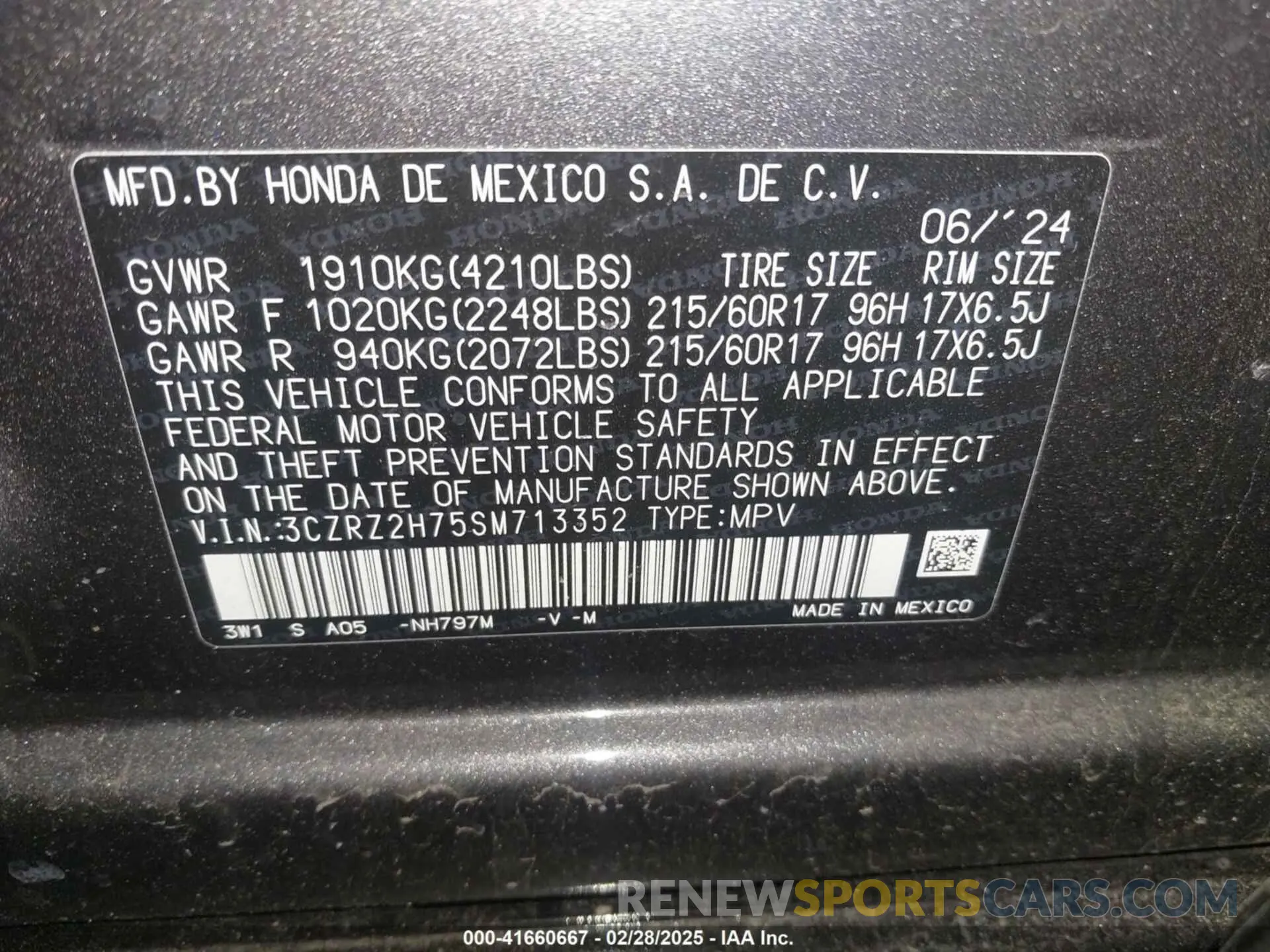 9 fotografías del automóvil dañado 3CZRZ2H75SM713352 HONDA HR-V 2025