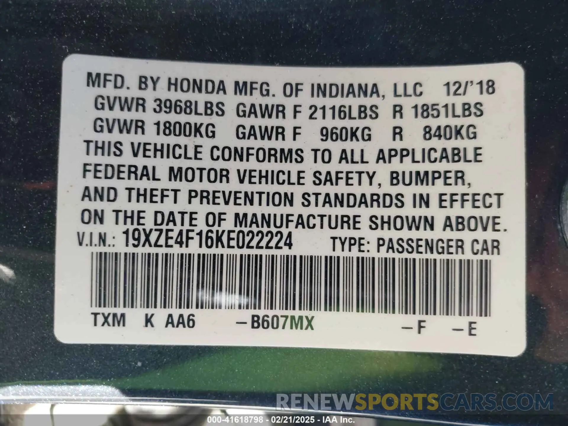 9 fotografías del automóvil dañado 19XZE4F16KE022224 HONDA INSIGHT 2019