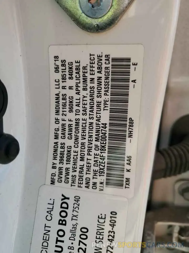 13 fotografías del automóvil dañado 19XZE4F18KE004744 HONDA INSIGHT 2019